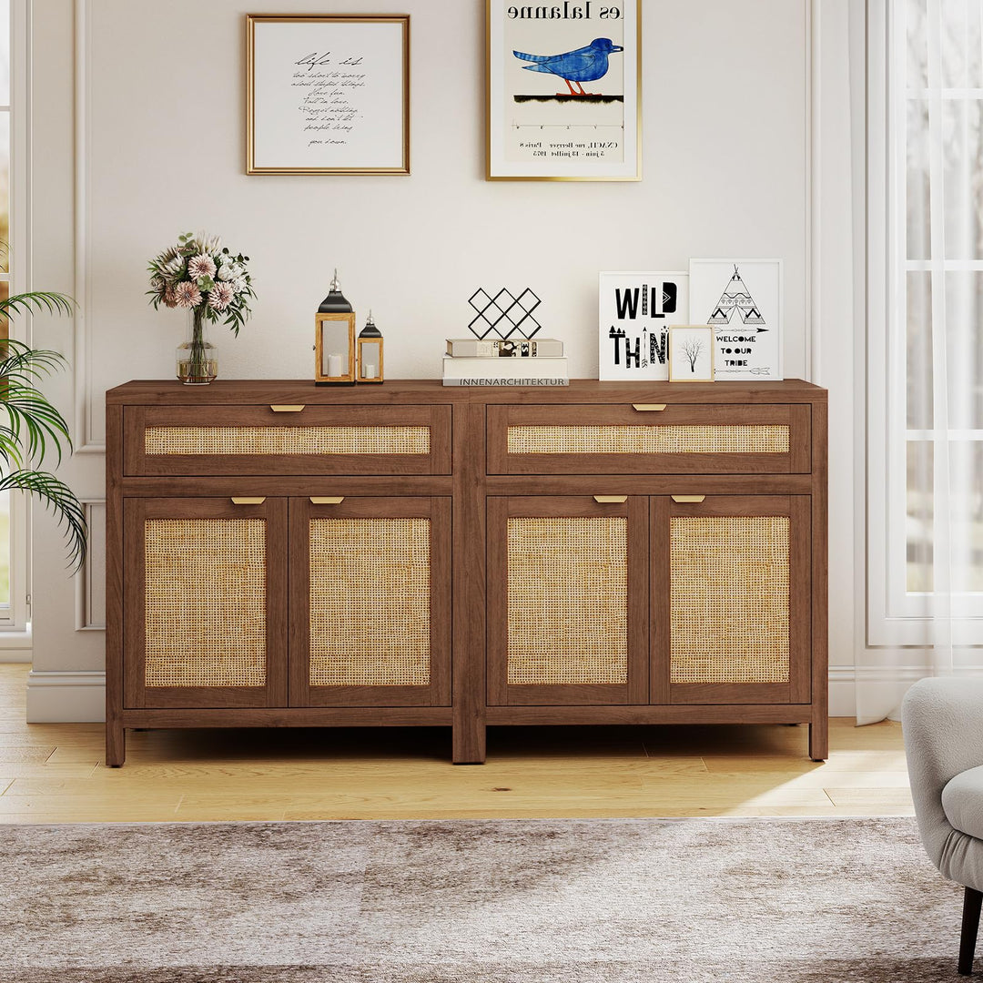 Giantex Sideboard Buffet Cabinet Rustic Rattan Storage Cabinet w/ 2 Doors