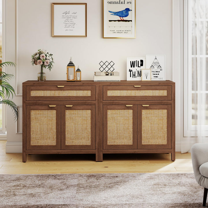 Giantex Sideboard Buffet Cabinet Rustic Rattan Storage Cabinet w/ 2 Doors