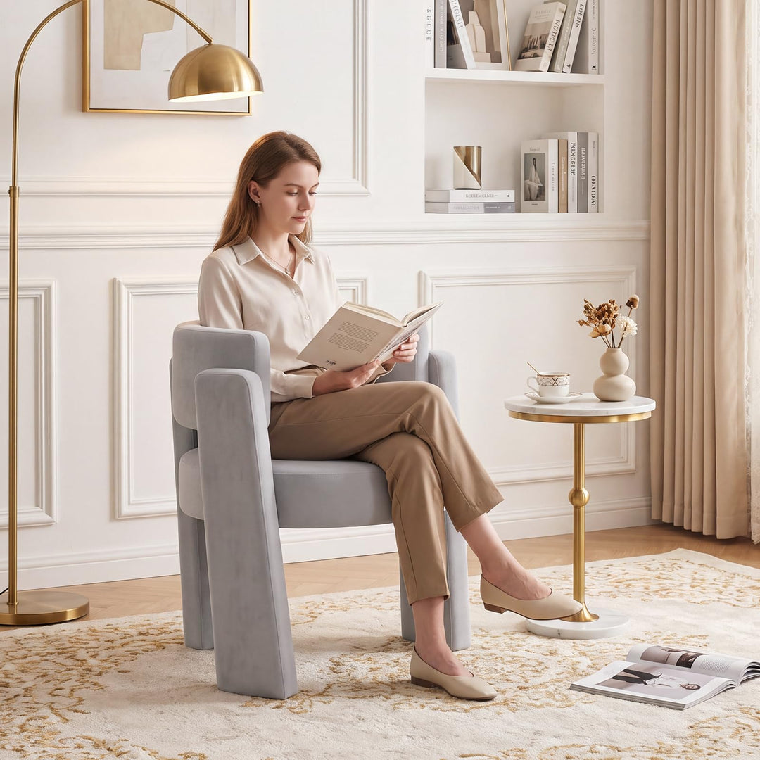GIANTEX Modern Velvet Barrel Accent Chair with Thick Seat (1/2)