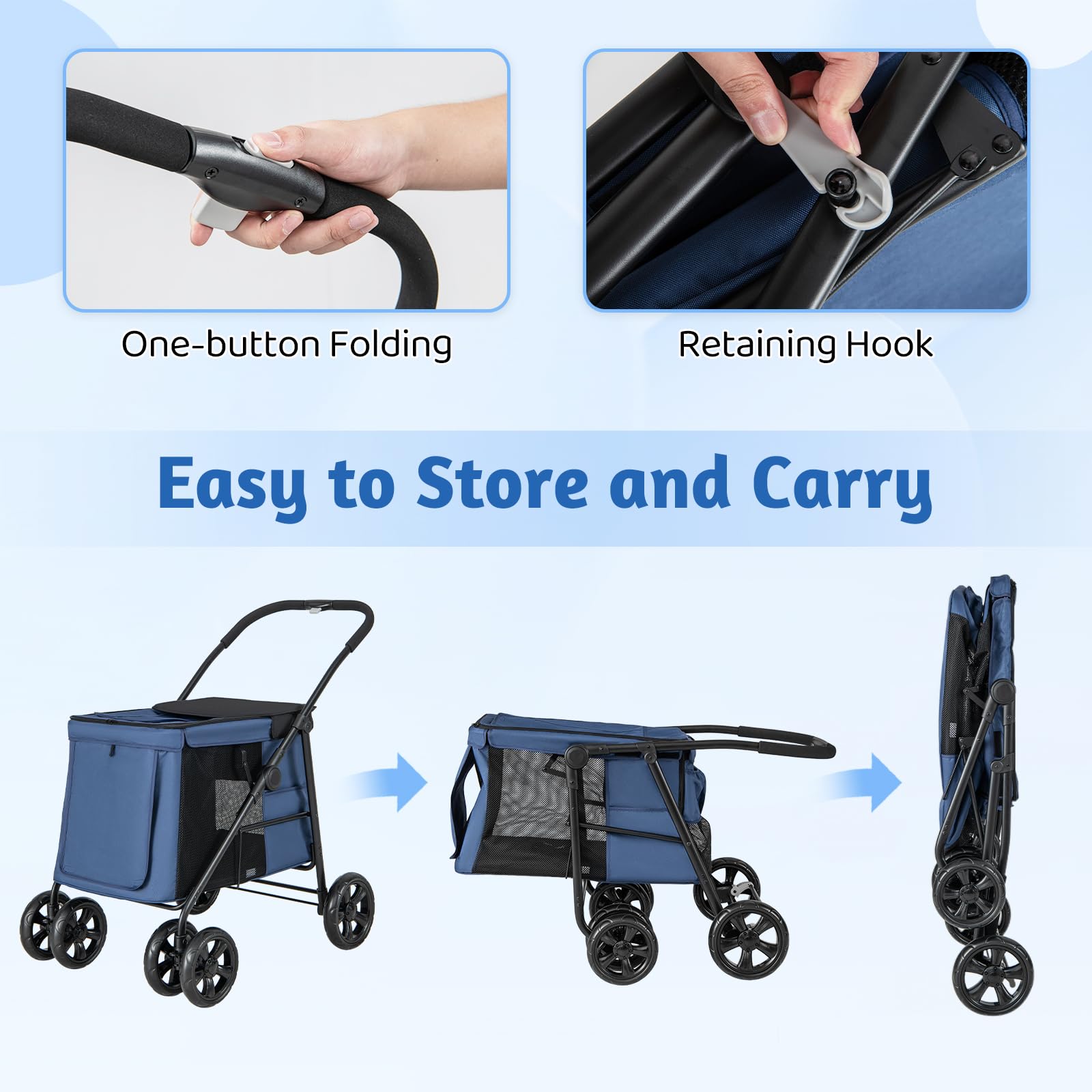 Giantex Dog Stroller, One-Button Folding Pet Stroller with 3 Entrances, 4 Shock-Absorbing Wheels