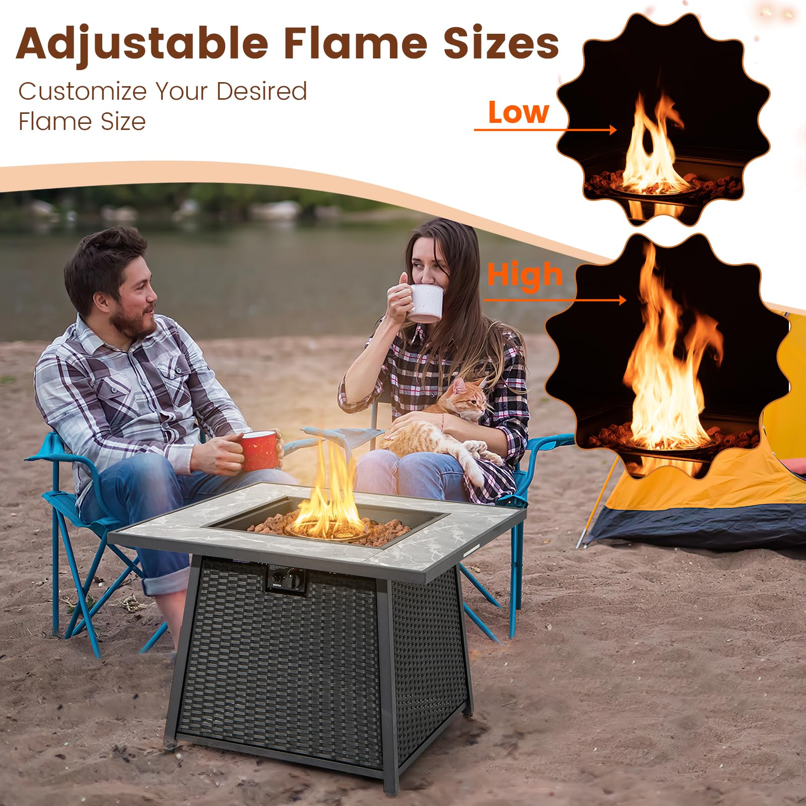 Giantex 35" Rattan Propane Gas Fire Pit - Outdoor Gas Fire Table