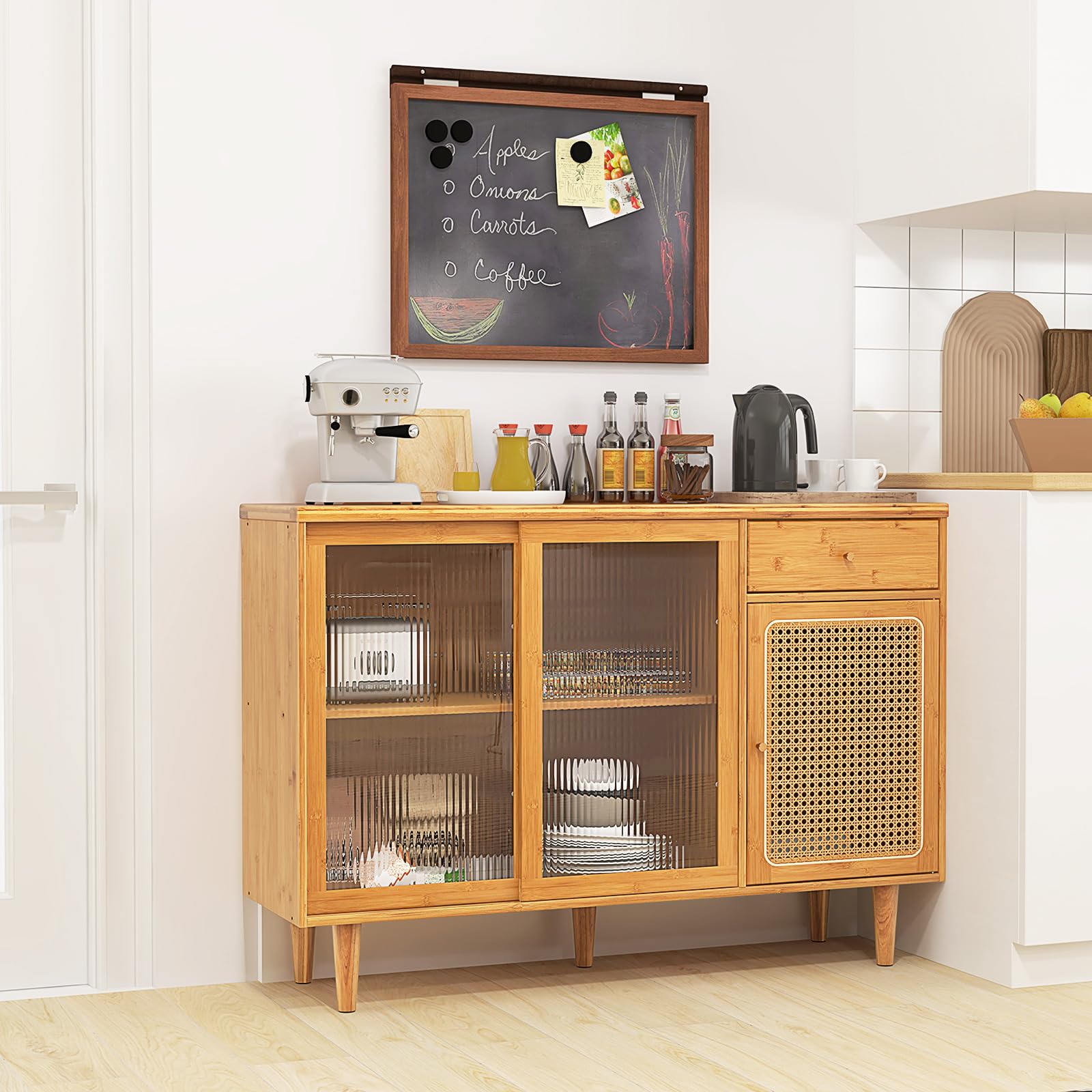 Giantex Sideboard, Bamboo Buffet Cabinet with Storage