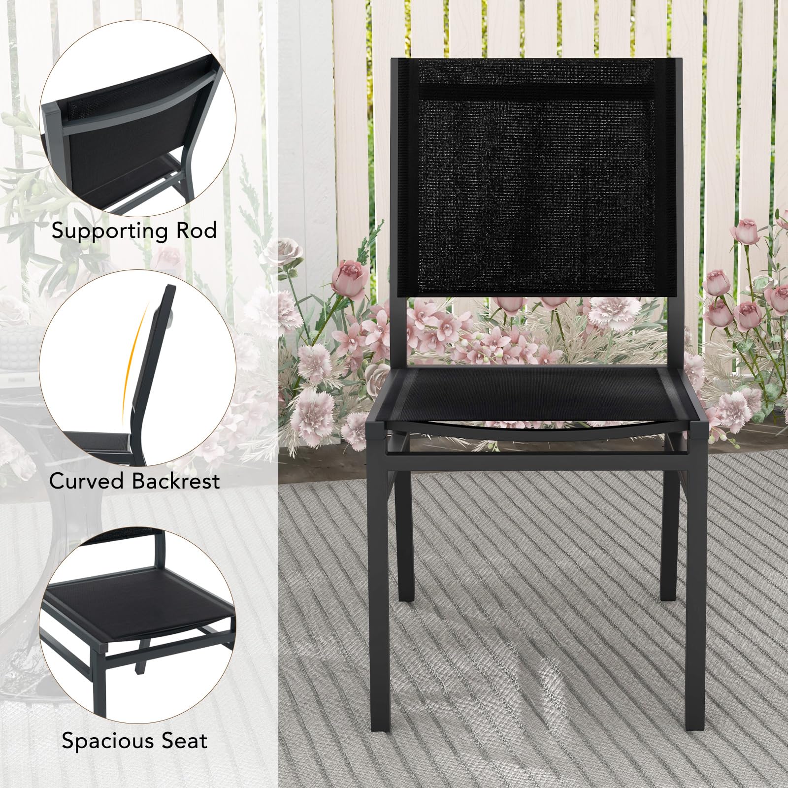 Giantex Outdoor Patio Dining Chair, Armless Dining Chair with Breathable Fabric Seat & Backrest