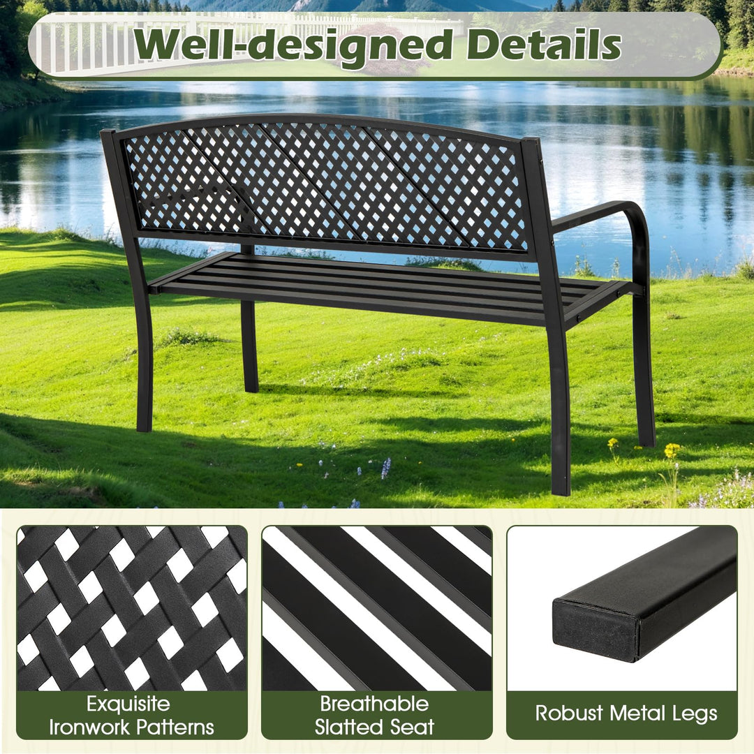 Giantex Metal Outdoor Bench with Mesh Pattern Backrest (50"×24"×33.5")