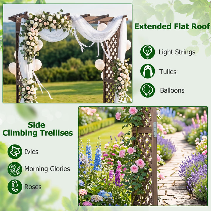Giantex 85" Wood Garden Arch Trellis with Flat Top for Climbing Plants