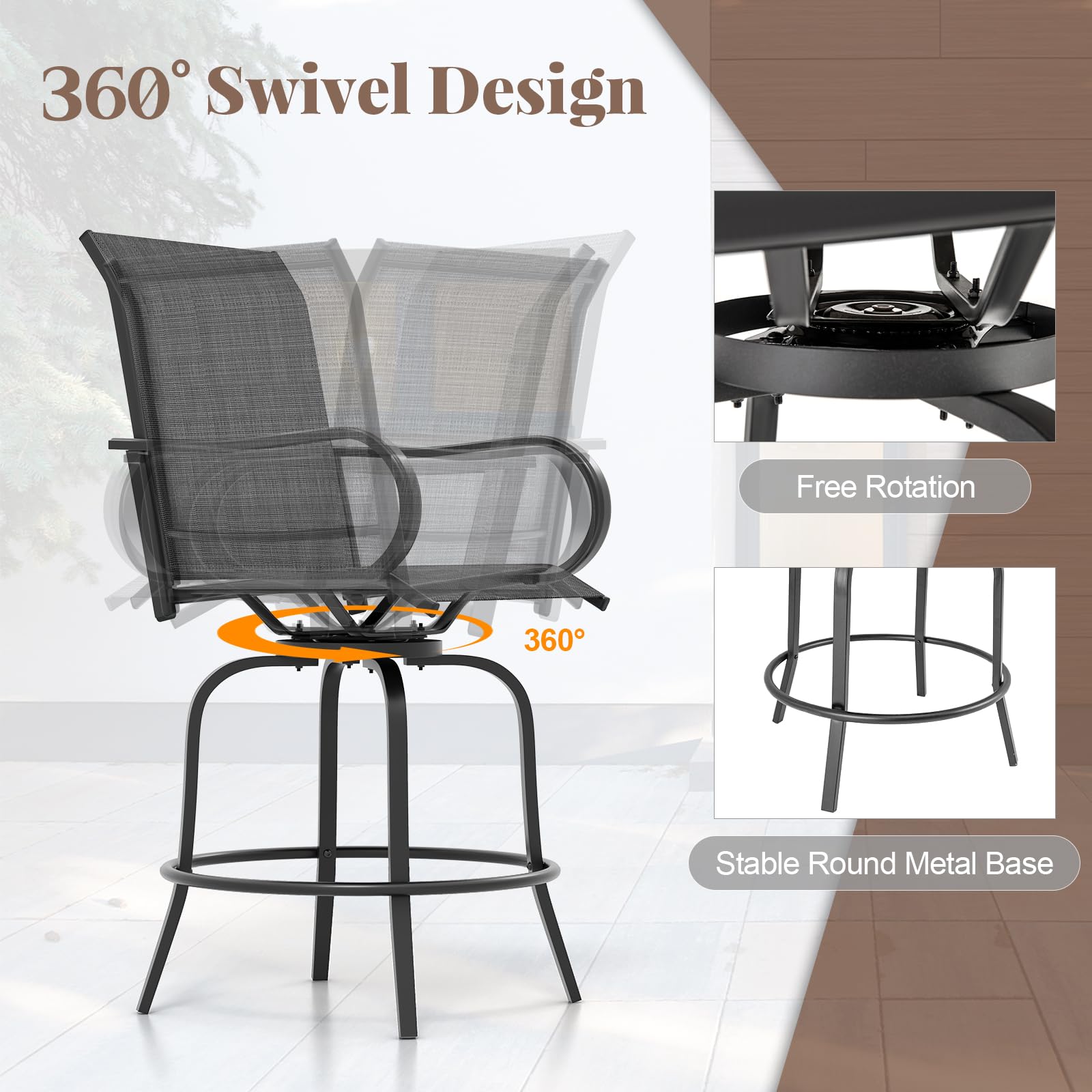 Giantex Swivel Outdoor Bar Stools, All-Weather Bar Height Patio Chairs