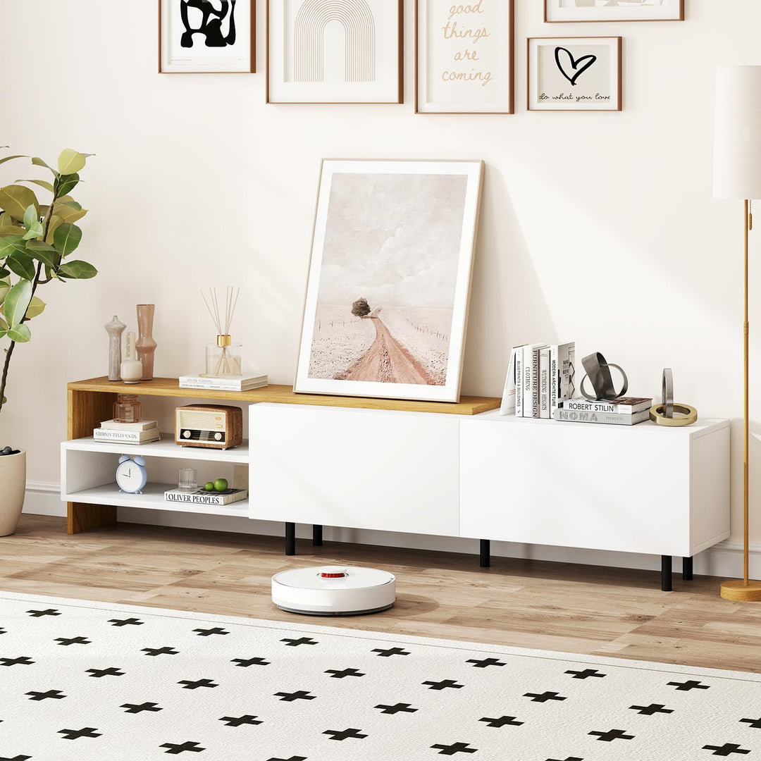 Giantex Modern TV Stand for 80 Inches TVs with Storage Shelves and Cabinets