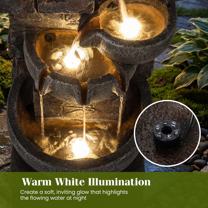 Giantex 33'' Water Fountain Outdoor with LED Lights & Pump