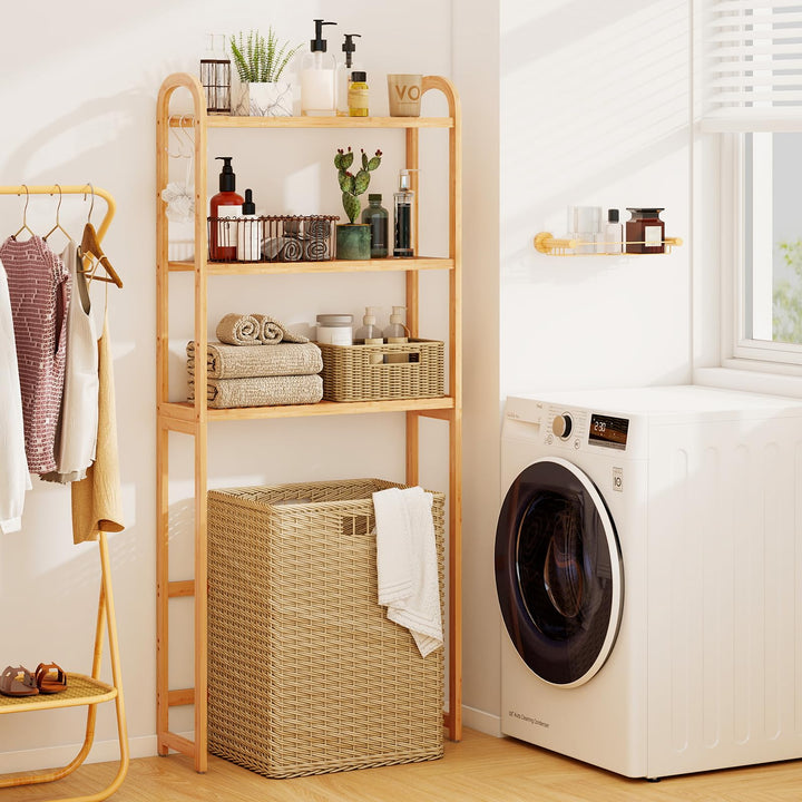 Giantex Bamboo Over The Toilet Storage, 3-Tier Bathroom Toilet Shelf Rack