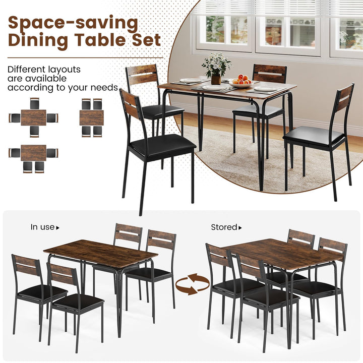 Giantex 5-Piece Dining Table Set Industrial Rectangular Kitchen Table and 4 Armless Chairs