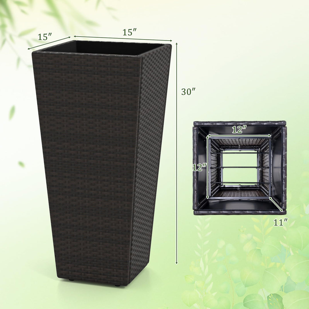 Giantex Set of 2 Outdoor Wicker Flower Pot 30 Inch Tall Planters with Drainage System PE Rattan Flower Pots