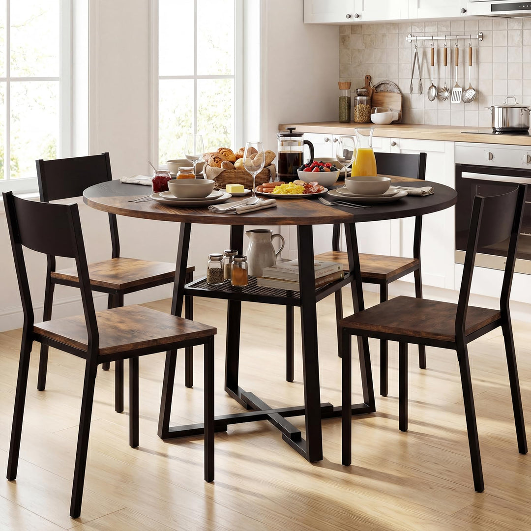 Giantex Round Dining Table for 4-6 | 47.5" Circle Kitchen Table with Storage Shelf
