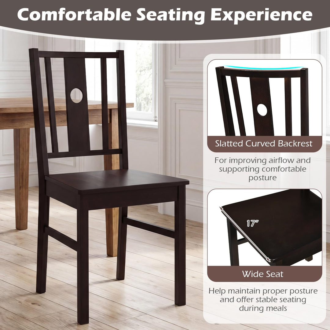 Giantex Solid Rubber Wood Kitchen Chairs with Slatted Curved Backrest &amp; Wide Seat (2/4)