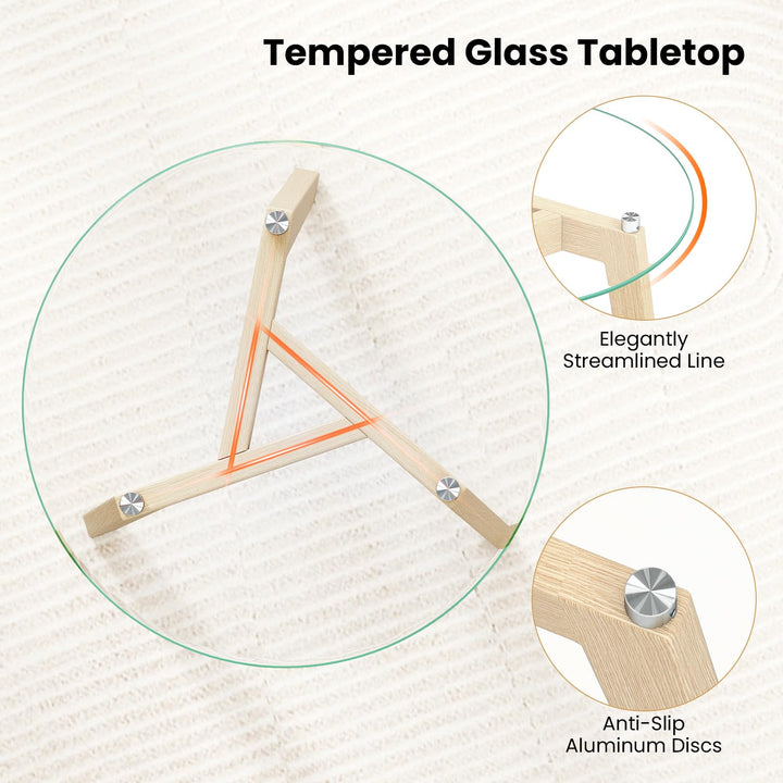 Giantex Glass Round Side Table w/Tempered Glass Top & Rubber Wood Frame