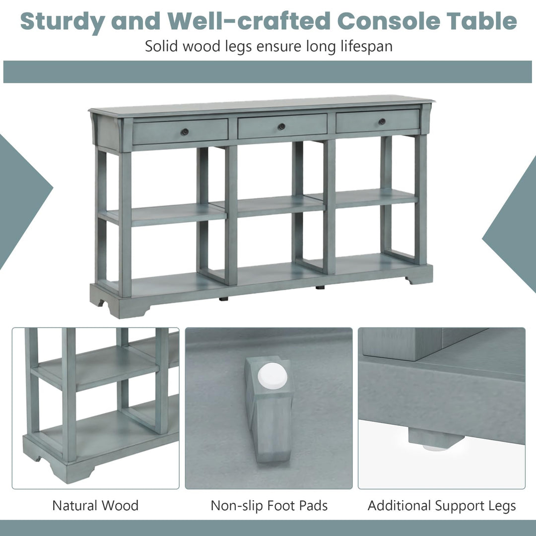 Giantex Console Table with Storage, 58” Long Sofa Table with 3 Drawers & Open Shelves