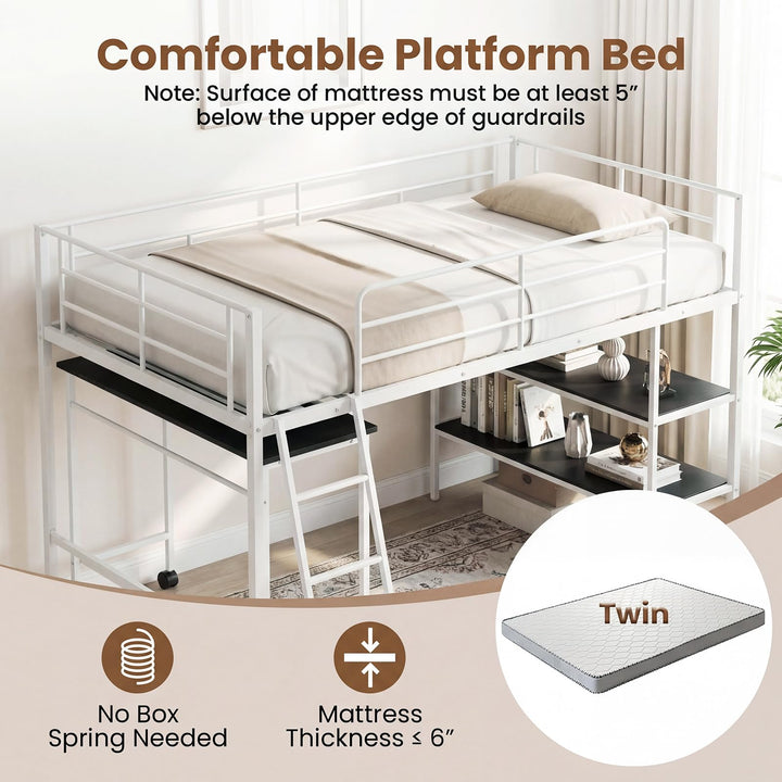 Giantex Low Loft Twin Size Bed with Desk &amp; Bookshelf