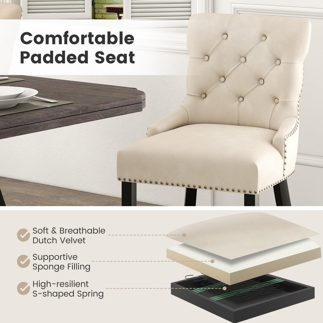Gianex Upholstered Dining Chairs Set, Wood Wingback Accent Chairs w/Rubber Wood Legs & Nailhead Button Tufted Back