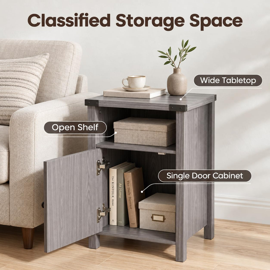 GIANTEX 16" Small Farmhouse Nightstand with Barn Door &amp; Storage Cabinet (1/2)