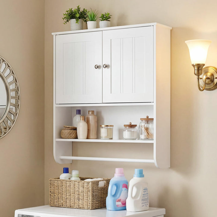 Giantex Bathroom Wall Cabinet with Towel Bar &amp; Adjustable Shelf