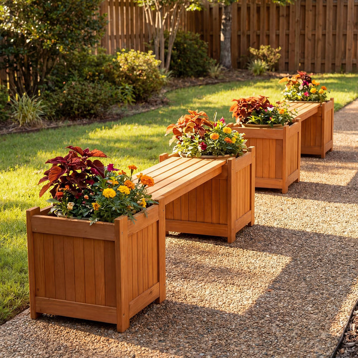 Giantex Outdoor Bench with Raised Garden Beds (42"x11"x11.5")