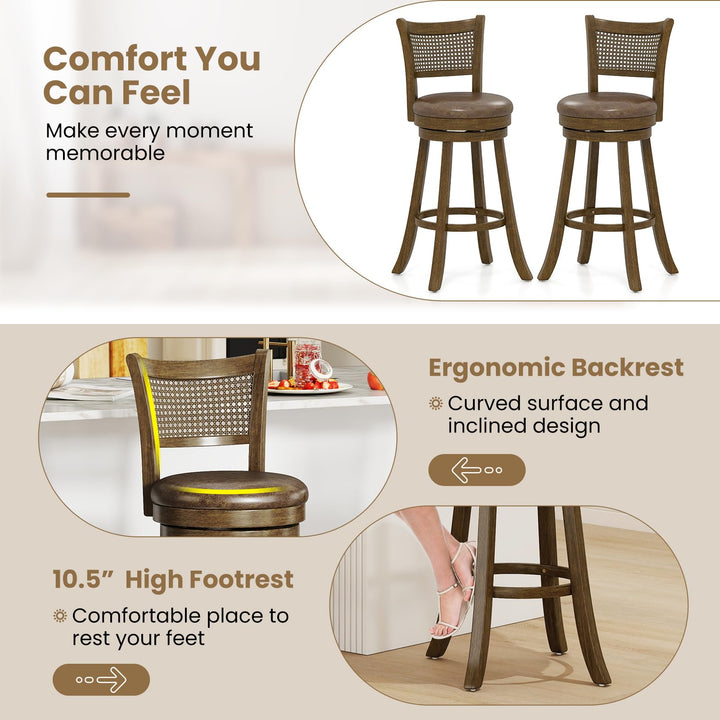 Giantex 30" Bar Height Bar Chairs with PE Rattan Backrest Upholstered Leathaire Barstools
