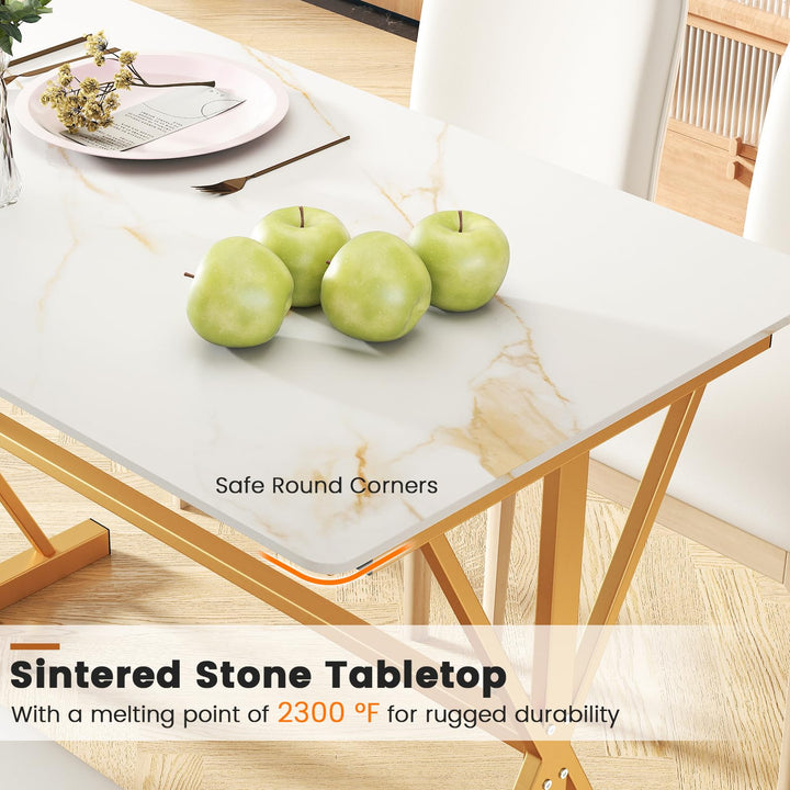 Giantex 44" Sintered Stone Dining Table with X Shaped Gold Metal Frame