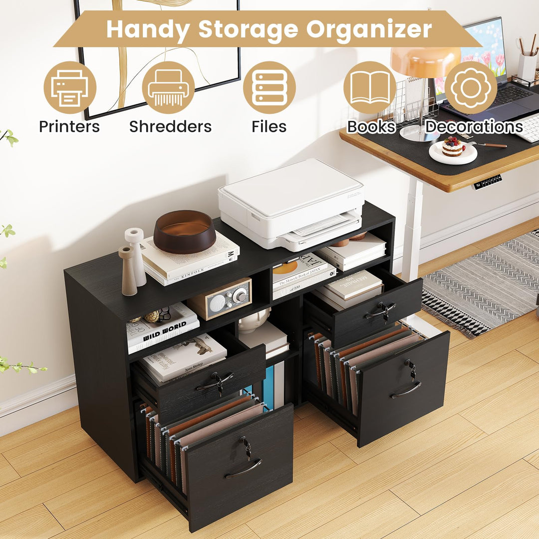 Giantex 4-Drawer Lateral File Cabinet with Lock & 5 Rolling Wheels (2 Lockable)