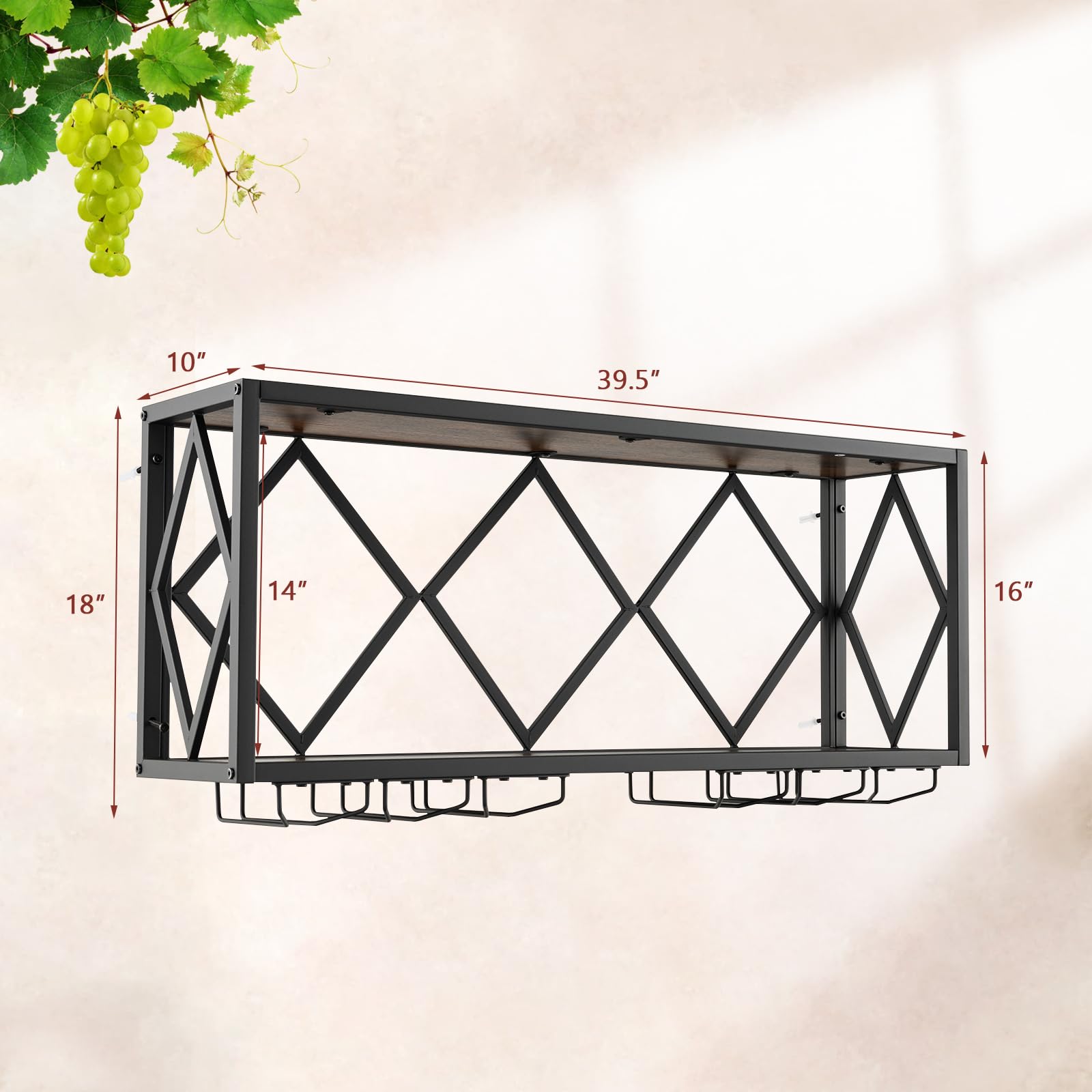 Giantex Wall Mounted Wine Rack, Wine Display Shelf w/Wine Bottle Rack & 6 Rows of Stemware Holder