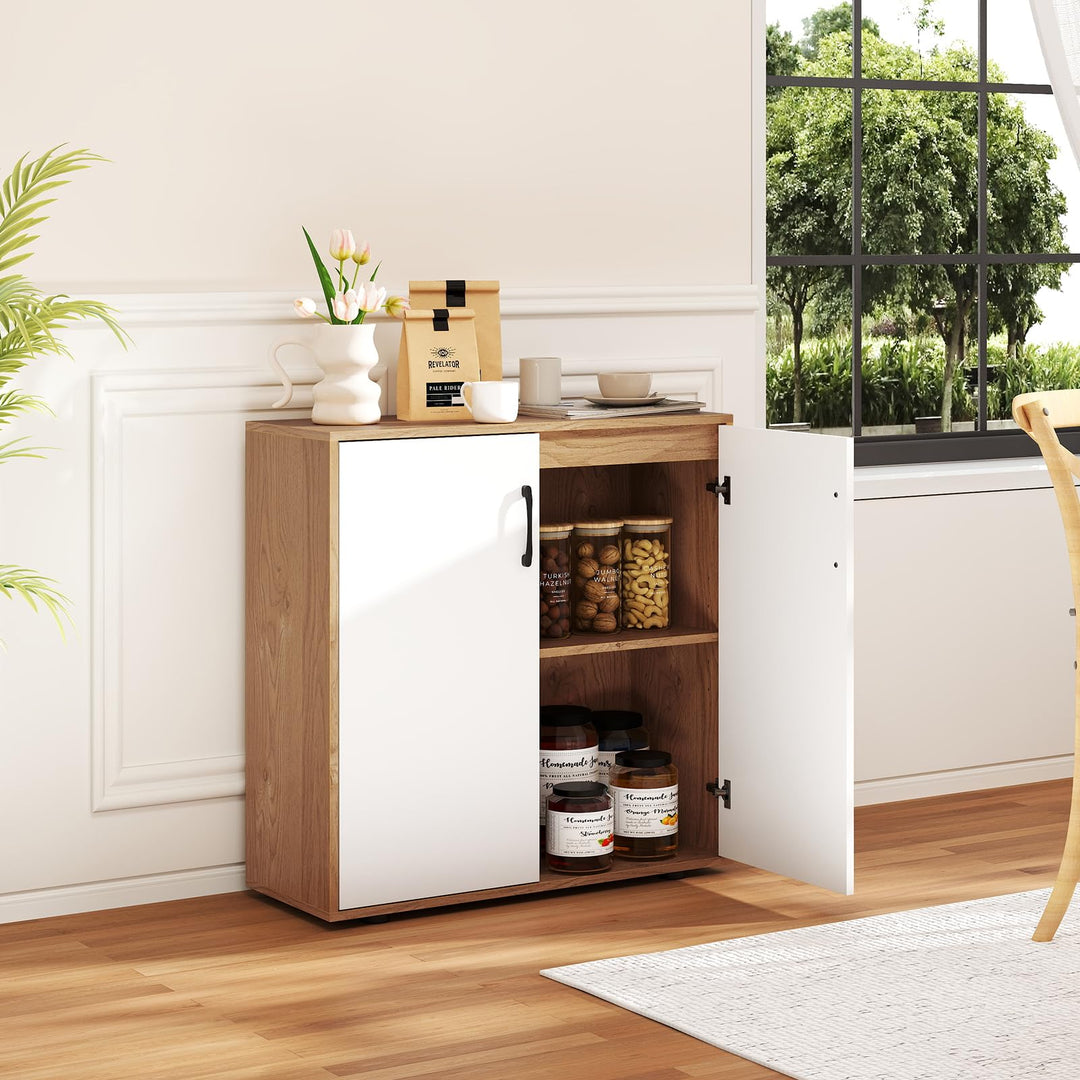 2-Door Kitchen Storage Cabinet with 5-Position Adjustable Shelf & Anti-Tipping Kits