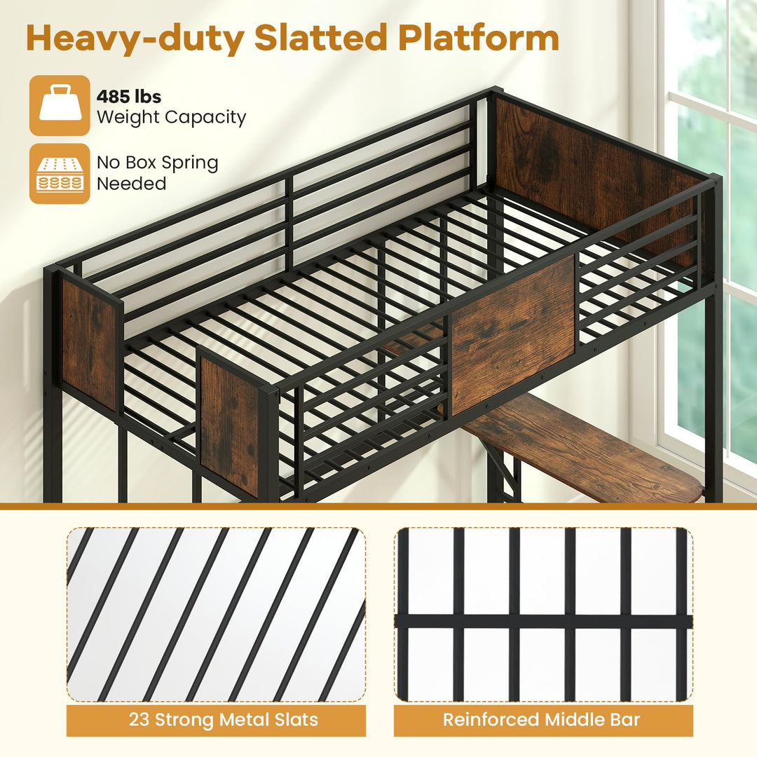Giantex Twin Loft Bed with Desk - Heavy-Duty Metal Bed Frame w/Safety Guardrail