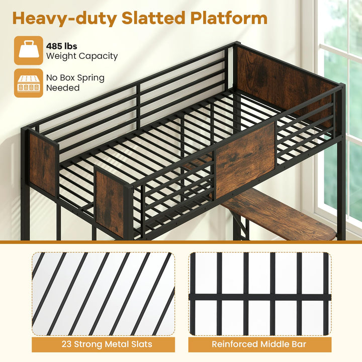 Giantex Twin Loft Bed with Desk - Heavy-Duty Metal Bed Frame w/Safety Guardrail