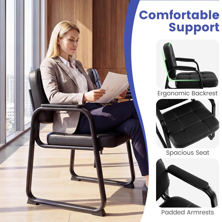 Giantex Waiting Room Leather Office Reception Chairs with Padded Armrests