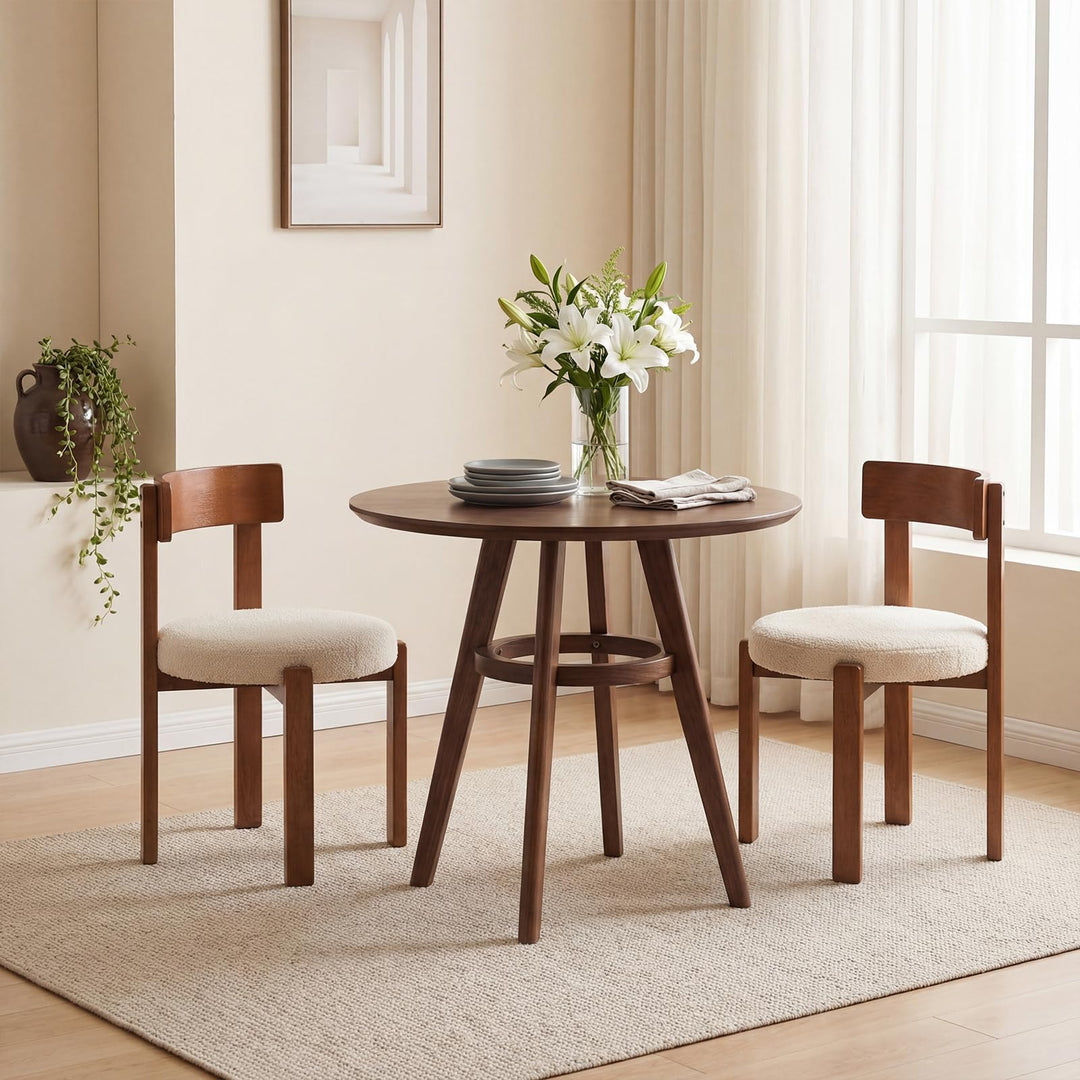 Giantex Wooden Dining Chairs Set of 2/4 Teddy Fleece Upholstered Boucle Kitchen Chair w/Curved Backrest