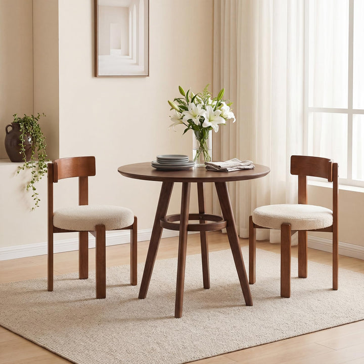 Giantex Wooden Dining Chairs Set of 2/4 Teddy Fleece Upholstered Boucle Kitchen Chair w/Curved Backrest