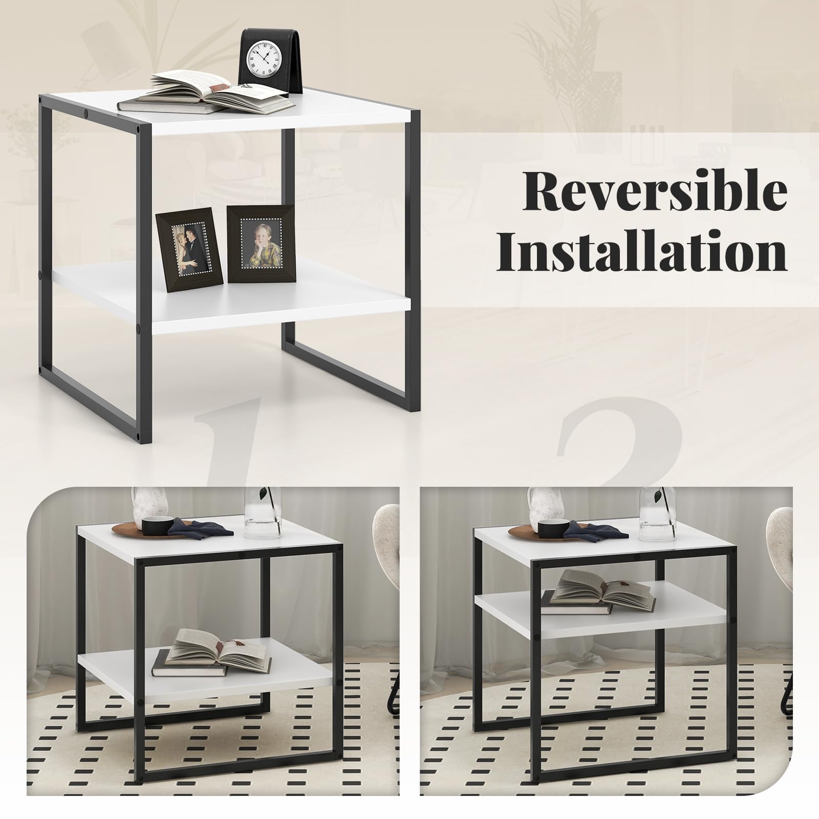 Giantex 20 Inch End Table, Modern Square Side Table with Storage Shelf, Small Coffee Table for Living Room