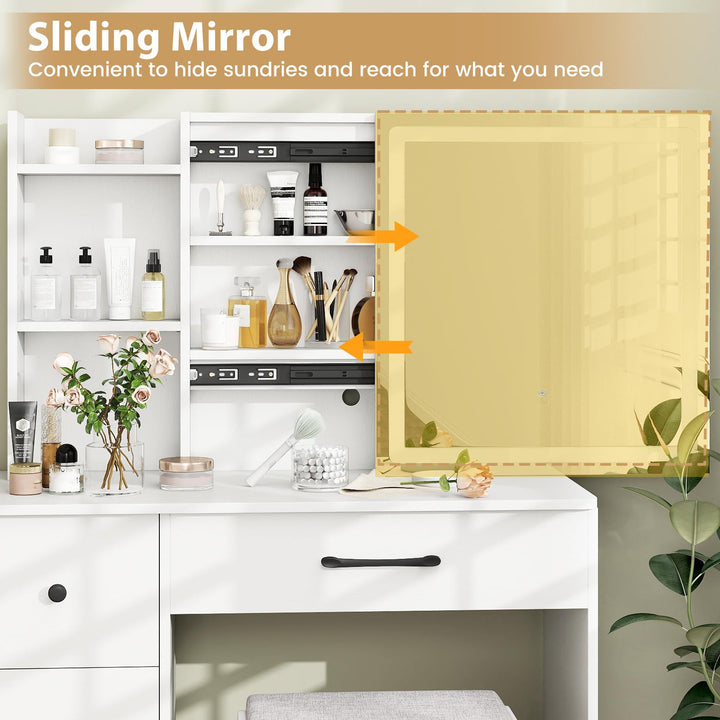 CHARMAID 38" Vanity Desk with Lighted Sliding Mirror