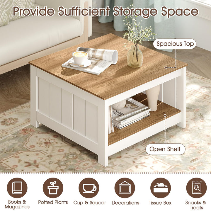 Giantex 2-Tier Square Center Table for Living Room with Fence Design