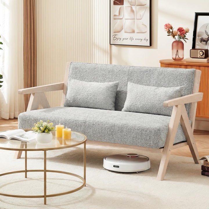 Giantex Loveseat Sofa with Throw Pillows for Small Spaces