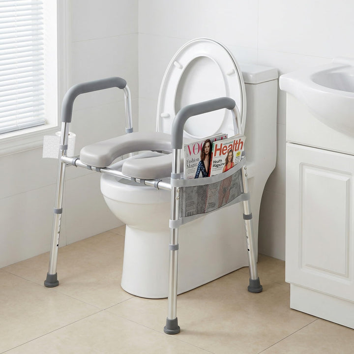 Giantex Raised Toilet Seat with Handles | Toilet Seat Riser for Seniors w/Padded Arms