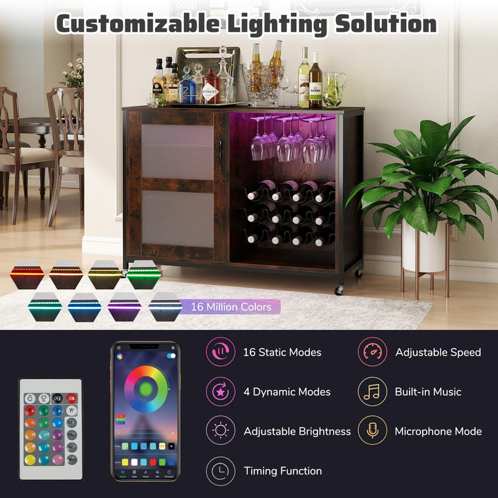 Giantex Wine Bar Cabinet with LED Light Kitchen Buffet Sideboard