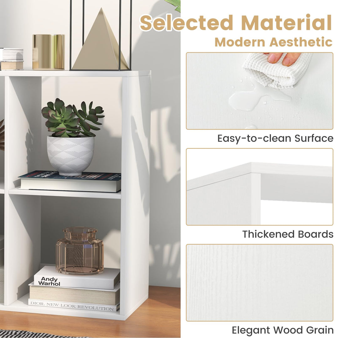 Giantex 6-Cube Bookcase, White Cubby Bookshelf w/Back Guardrail & Anti-Tipping Kits