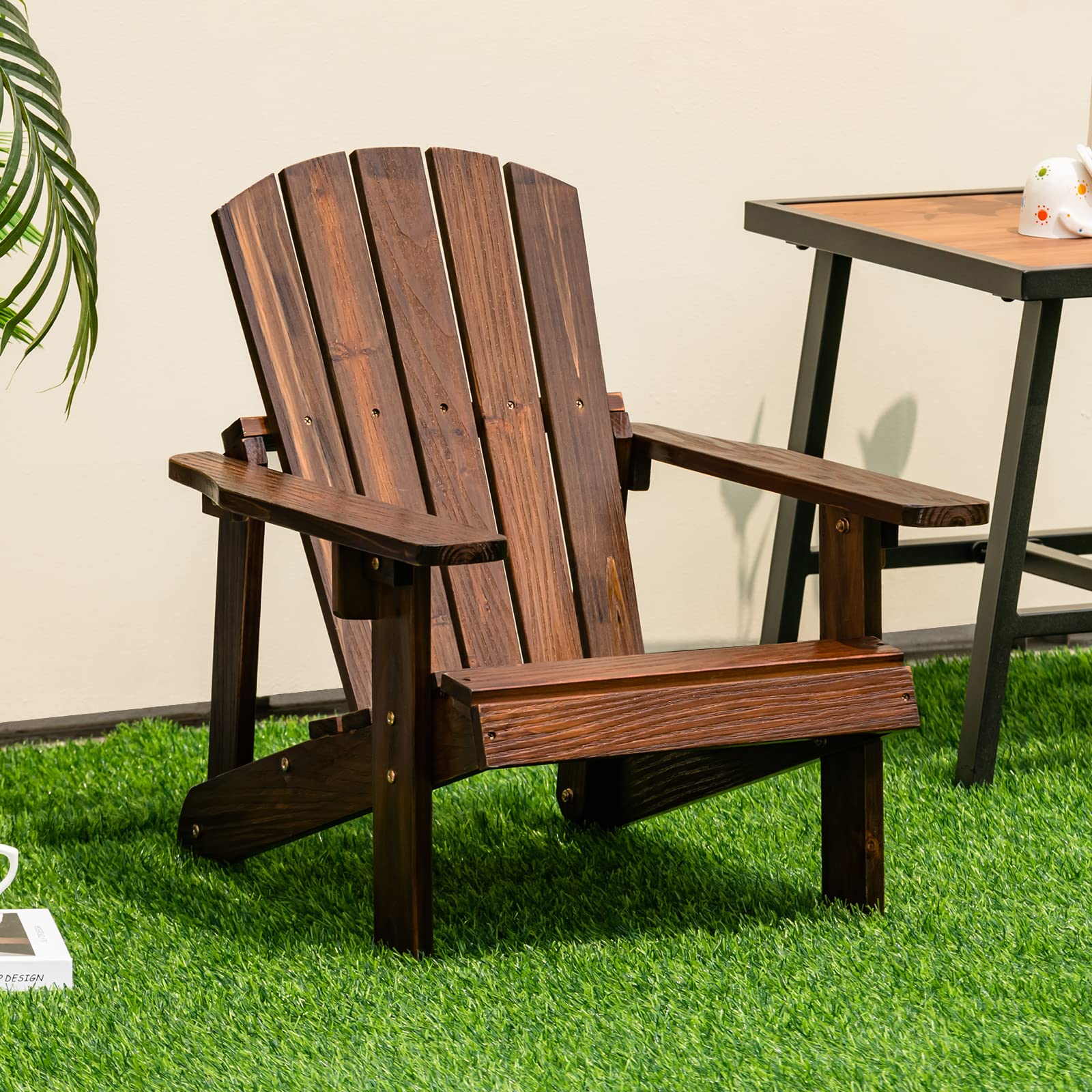 Giantex Wooden Kid's Adirondack Chair - All Weather Patio Chair with High Backrest, Arm Rest, 110 LBS Weight Capacity
