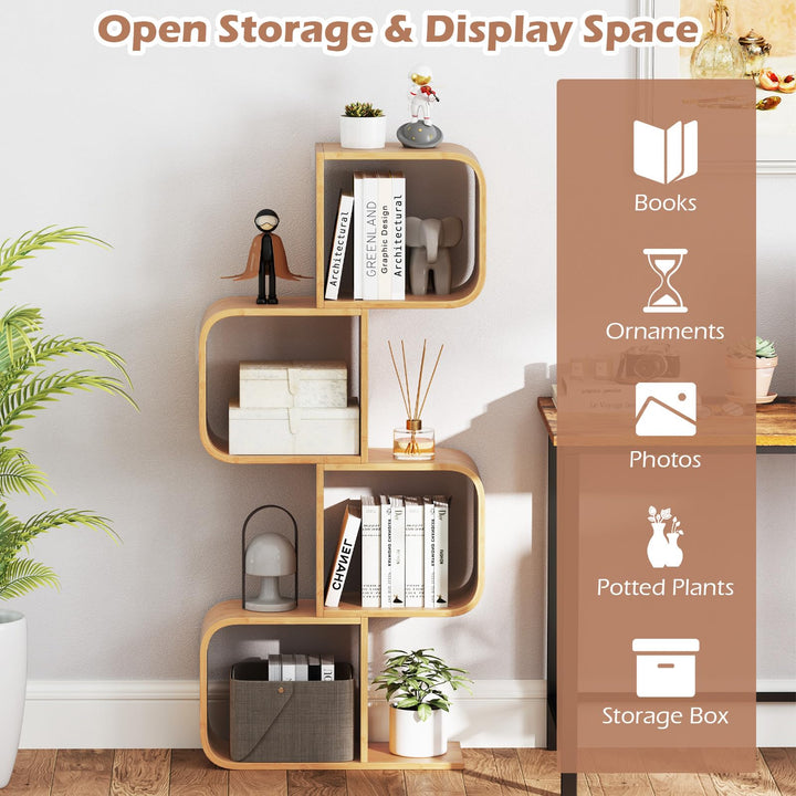 Giantex 4-Tier S-Shaped Bamboo Bookshelf with 4 Open Cubes