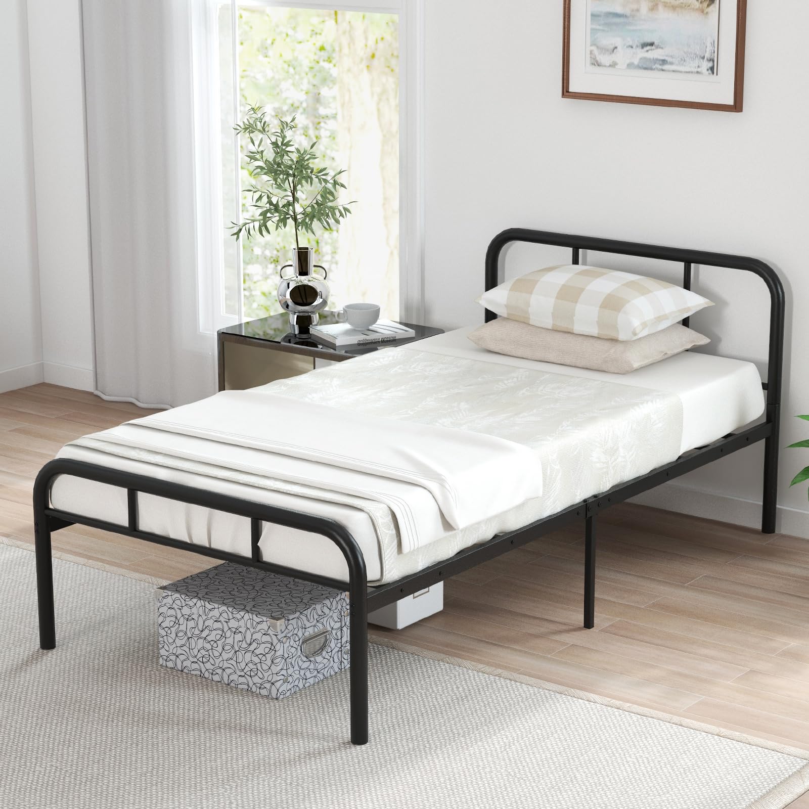 Giantex Twin Size Bed Frame, Modern Metal Platform Bed with Headboard and Footboard, Heavy Duty Steel Slat Support Mattress Foundation