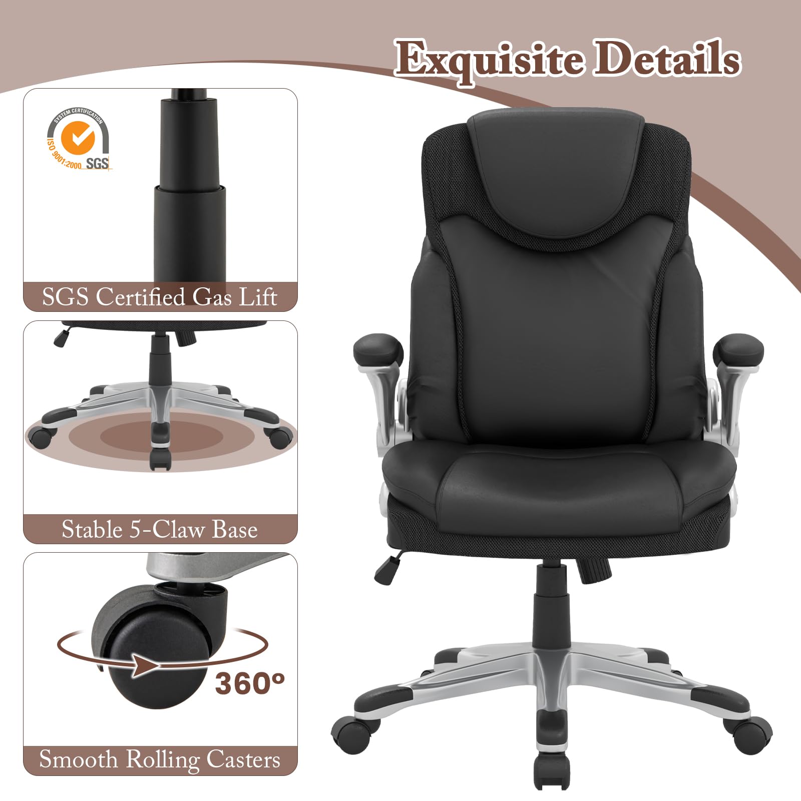 Giantex Executive Office Chair, PU Leather Ergonomic Desk Chair with Flip-up Armrests and Height Adjustable