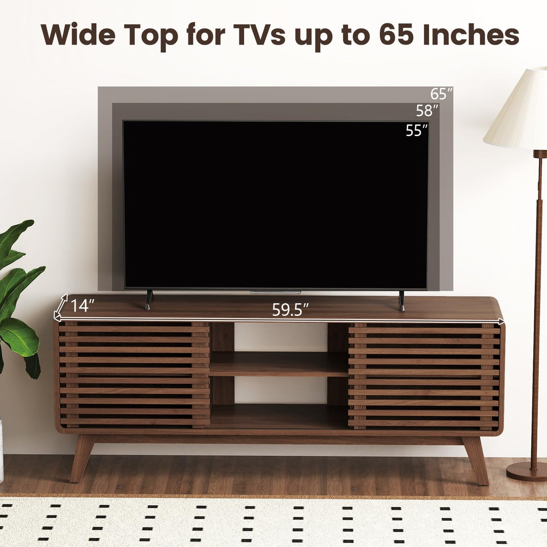 Giantex TV Stand for 60/65 Inch TV | Mid-Century Modern Entertainment Center with Storage Cabinet