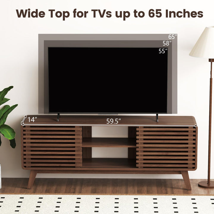 Giantex TV Stand for 60/65 Inch TV | Mid-Century Modern Entertainment Center with Storage Cabinet