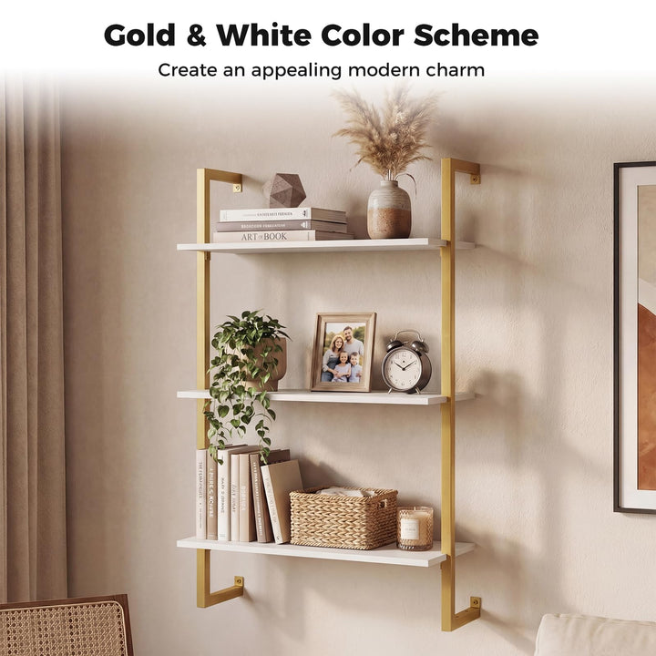 Giantex 3-Tier Modern Floating Wall-Mounted Bookshelf with Metal Frame (1/2)