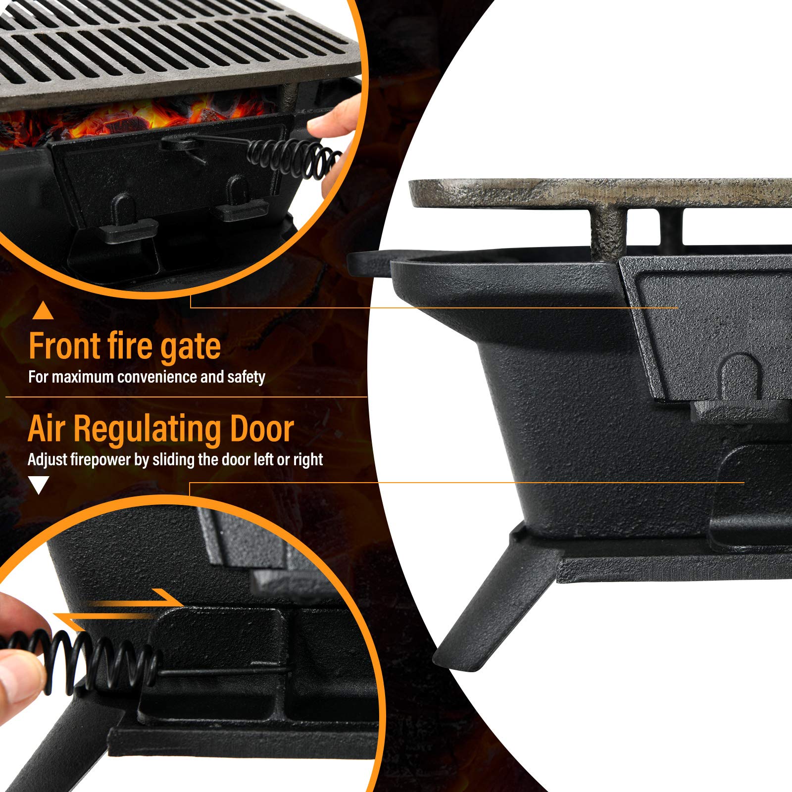 Portable Cast Iron Grill with Double-sided Grilling Net