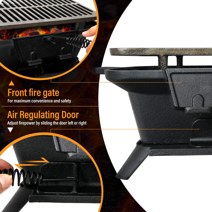 Portable Cast Iron Grill with Double-sided Grilling Net
